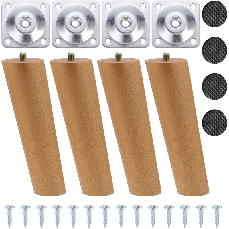 Konische Möbelbeine Aus Massivholz, 15 Cm – 4 Tisch-/sofabeine Mit Montageplatten