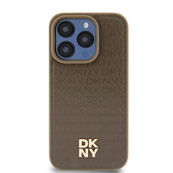 Dkny Dkhmp14spshrpsw Iphone 14 / 15 / 136,1" Braune Hartschalen-schutzhülle Mit Ledermuster, Metalllogo Und Magsafe-anschluss