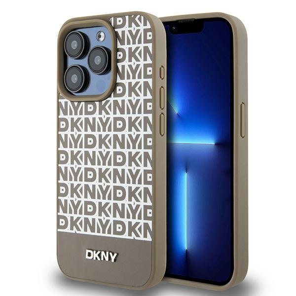 Dkny Dkhmp15xpsospw Iphone 15 Pro Max 6,7" Braun/braun Hartschalenetui Aus Leder Mit Printmuster, Metalllogo Und Magsafe