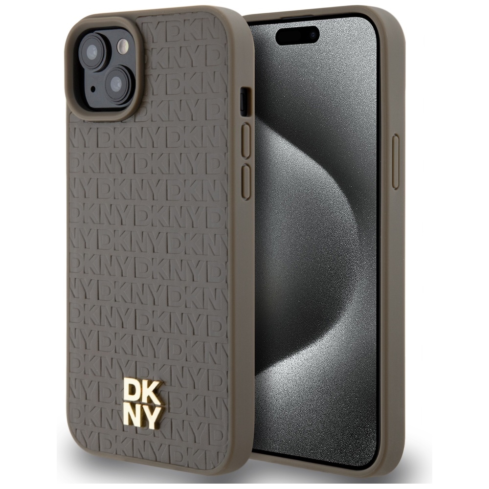 Dkny Dkhmp15spshrpsw Iphone 15 / 14 / 136,1" Braune Hartschalen-schutzhülle Mit Ledermuster, Metalllogo Und Magsafe-anschluss