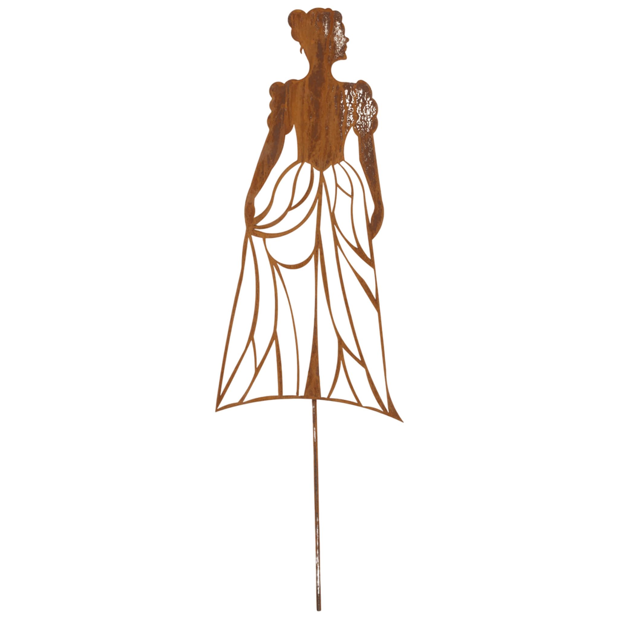 Gartenfigur „dame Im Kleid“, Corten-rost-zinn, 50 Cm, Mädchen Mit Haarband