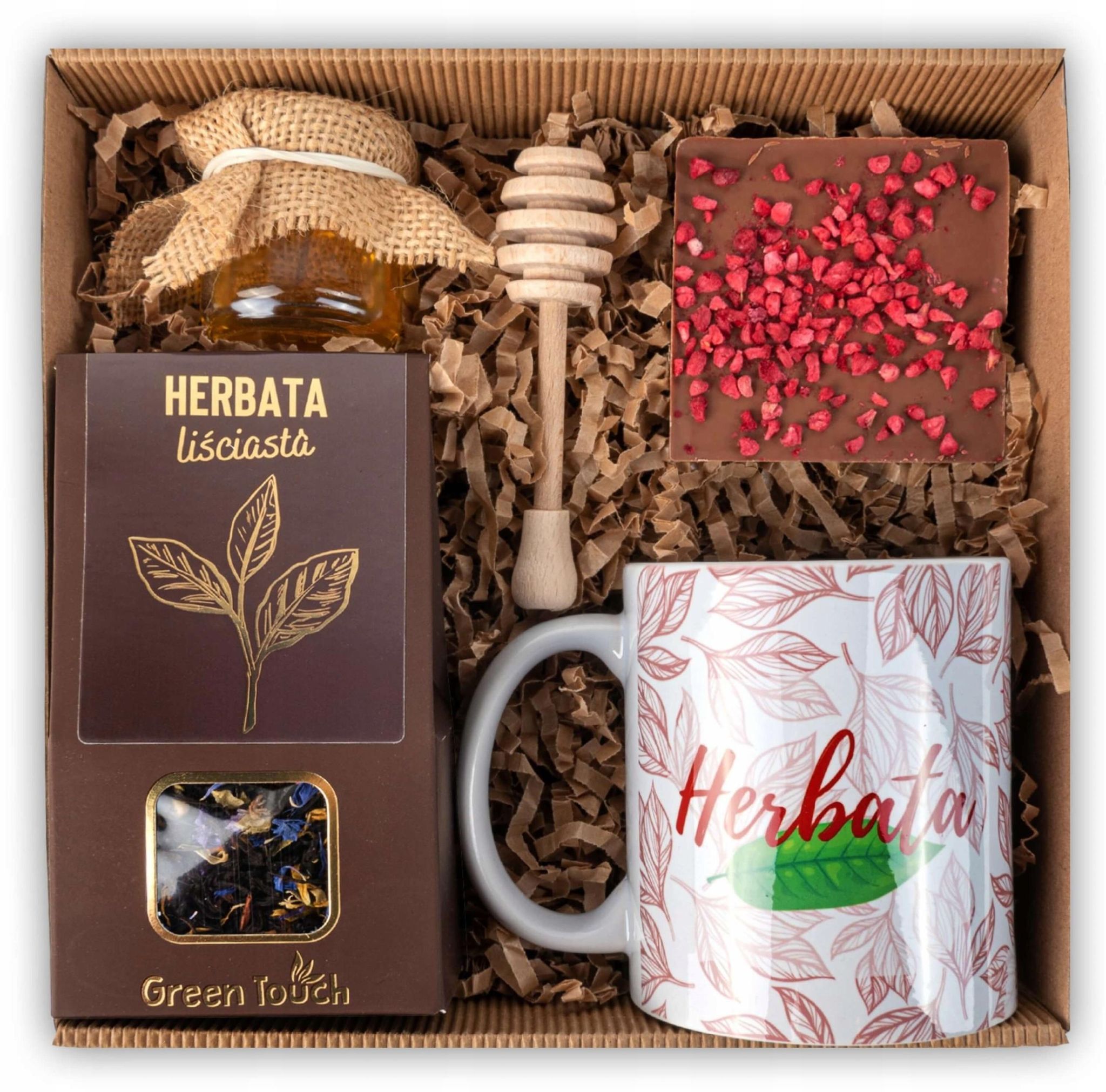 Geschenkkorb Mit Tee, Tasse Und Schokoladenset