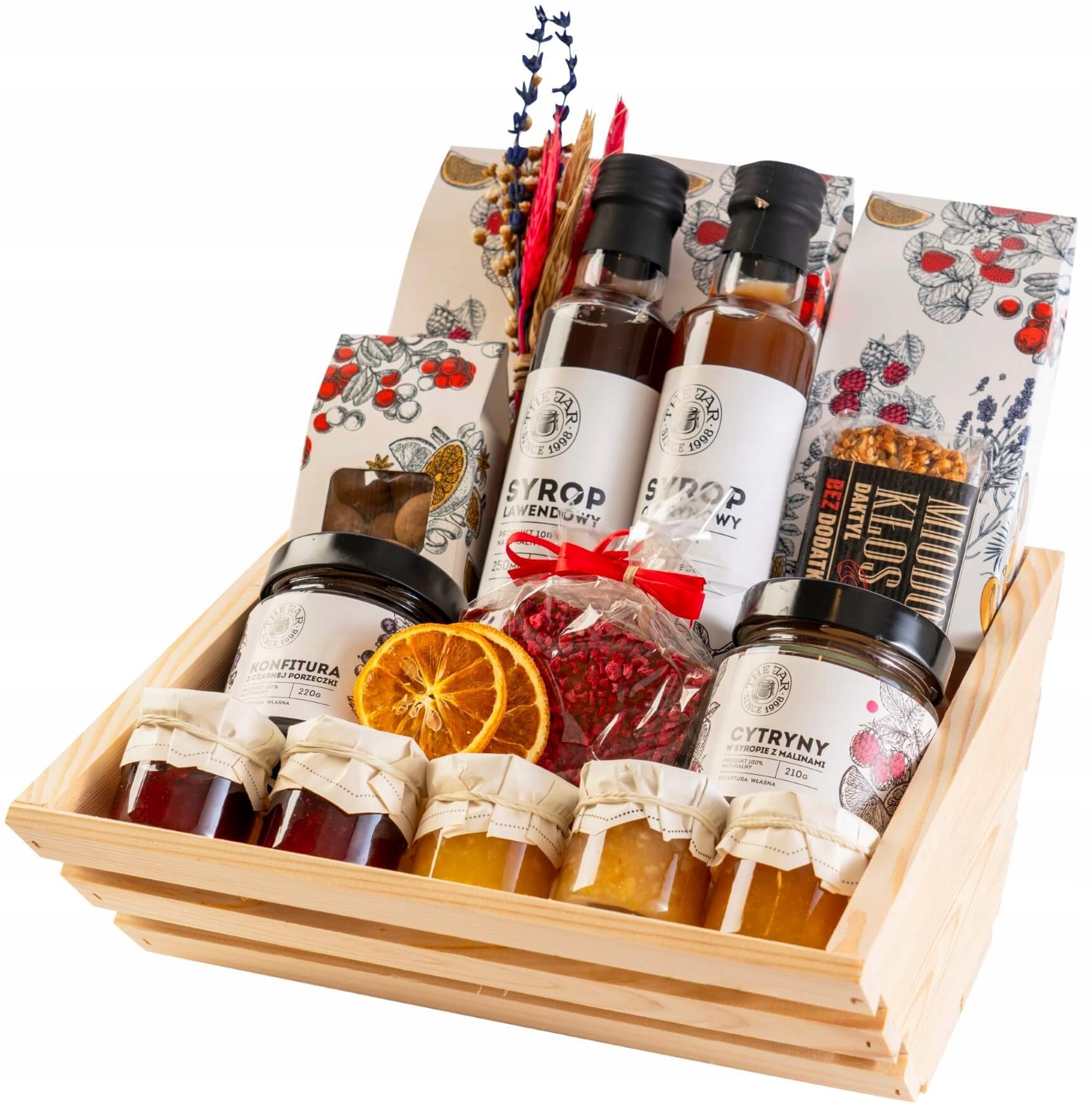 Geschenkkorb-set Mit Tees, Sirupen, Marmeladen, Schokolade, Süßigkeiten Und Konfitüren