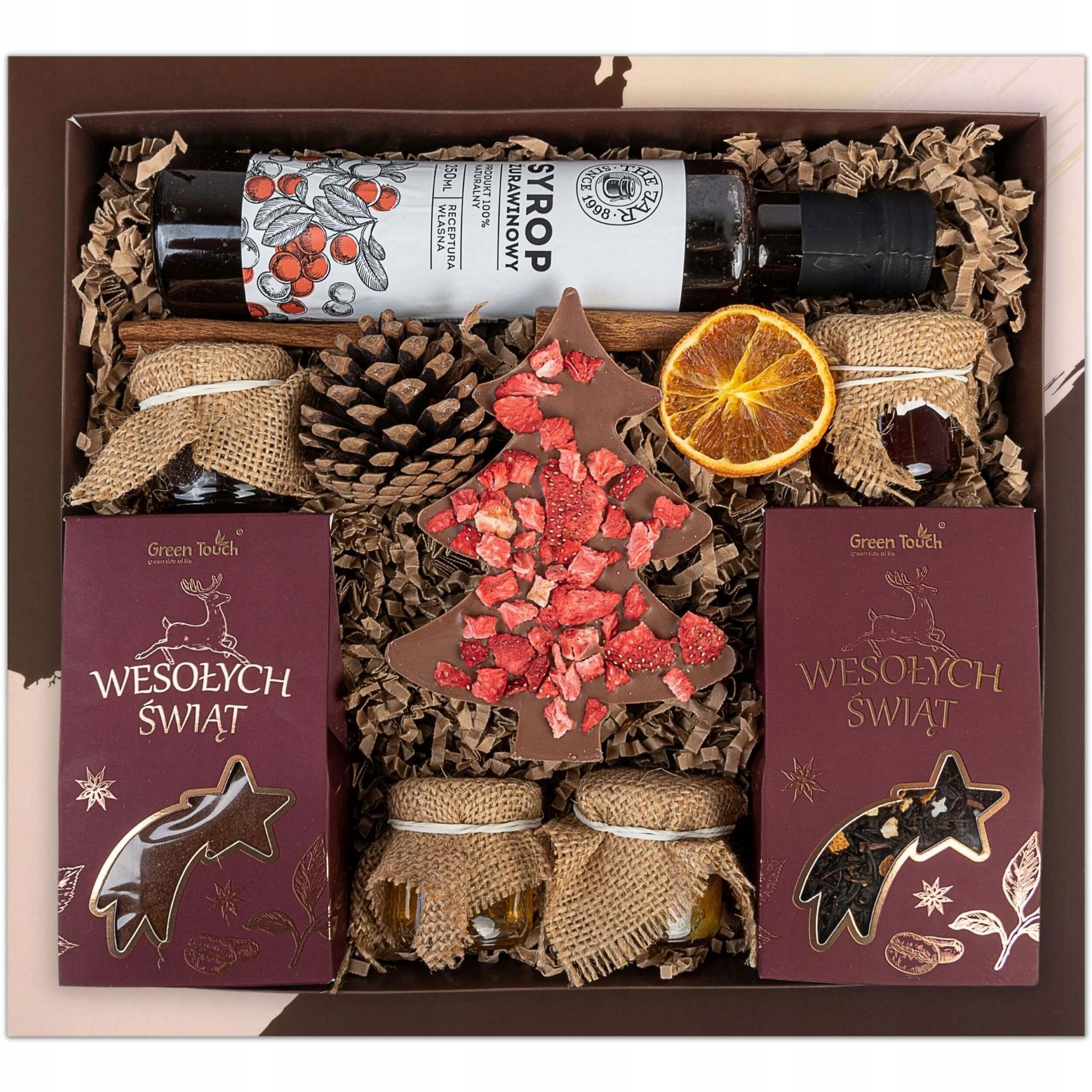 Geschenkset: Korb Mit Tee Und Kaffee Zu Weihnachten, Geschenkverpackung, Feinkost