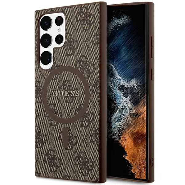 Guess Guhms24lg4gfrw S24 Ultra S928 Braun/braun Hartschalenetui 4g Kollektion Leder Metall Logo Magsafe