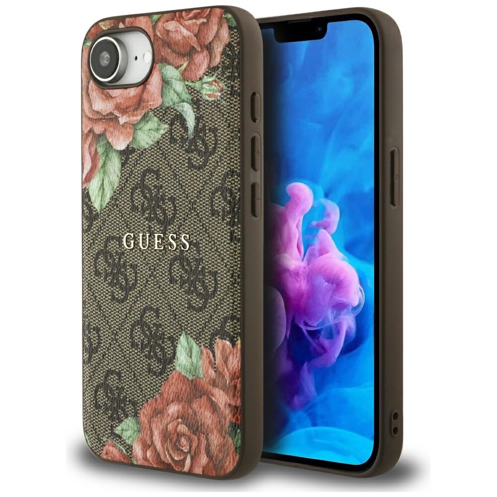 Guess 4g Magsafe-hülle Mit Blumenmuster Für Iphone 16e/17e, Braun