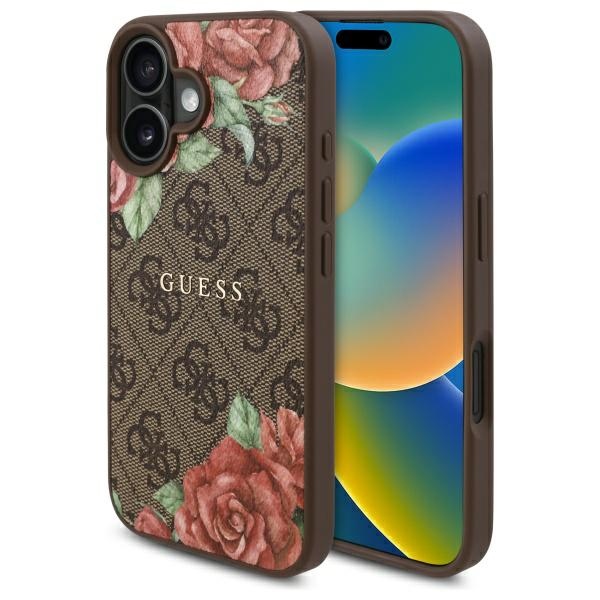 Guess Guhmp16sp4ropemcw Iphone 16 6,1" Braun/braun Hartschalenetui 4g Blumenmuster Magsafe