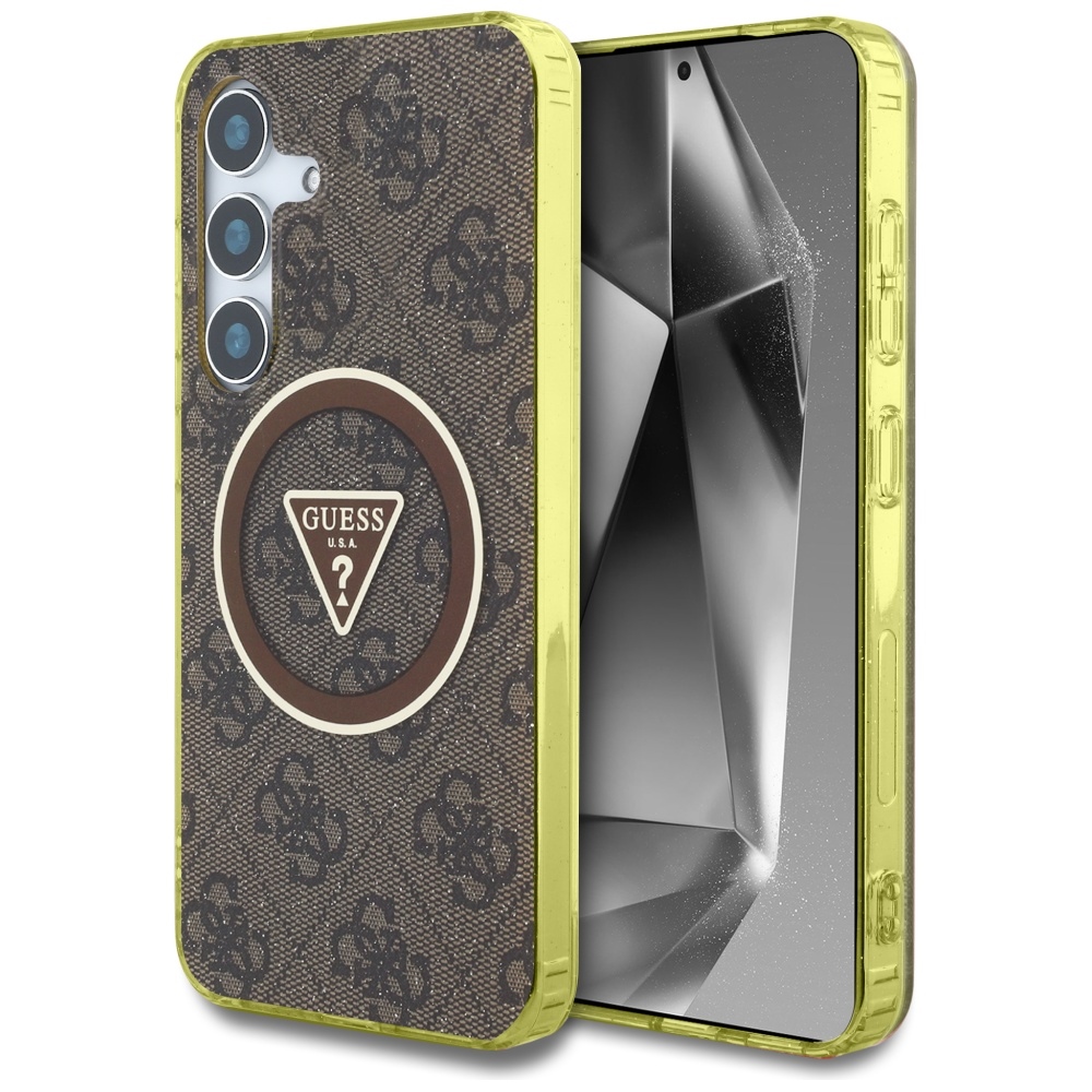 Guess 4g Glitzer-dreieckknöpfe Magsafe Hülle Für Samsung Galaxy S25 Braun