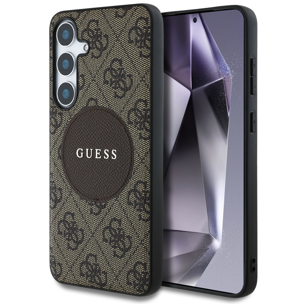 Guess 4g Round Patch Classic Logo Magsafe Hülle Für Samsung Galaxy S25+ Braun