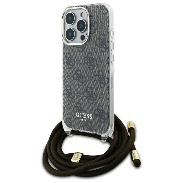 Guess Guhcp16lhc4sew Iphone 16 Pro 6,3" Braun/braun Hartschalenetui Mit Umhängeband, 4g-druck
