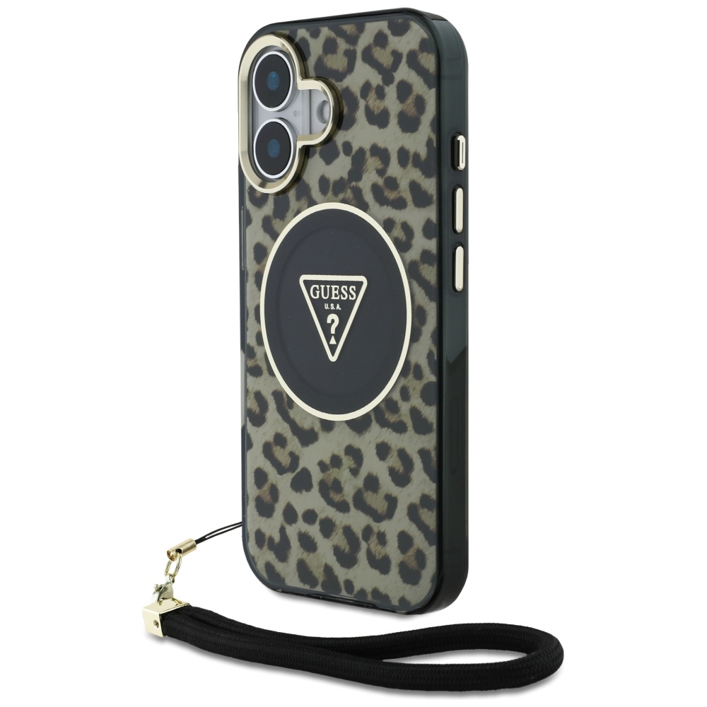 Guess Hc Iml Leopard Triangle Cord Strap Case Für Iphone 16 Magsafe Braun