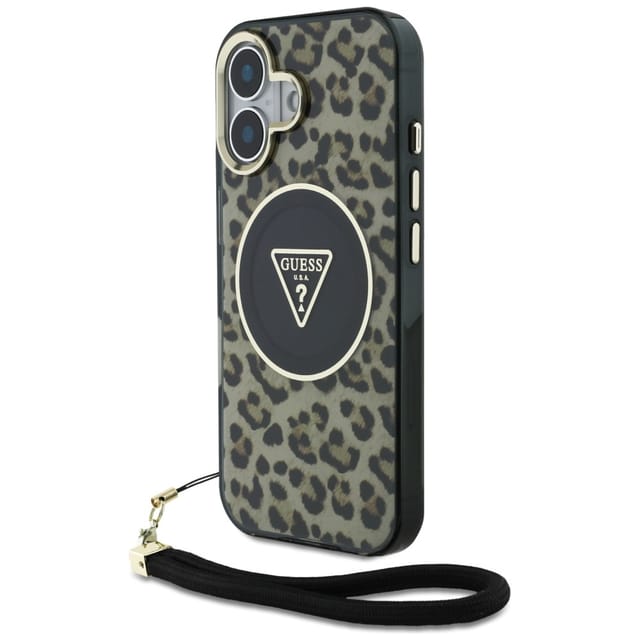 Guess Hc Iml Leopard Triangle Cord Strap Case Für Iphone 16 Magsafe Braun