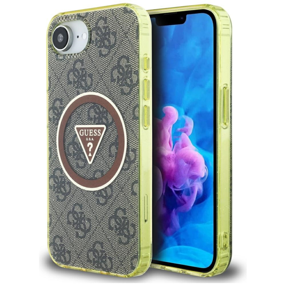 Guess Iml Metal Glitter 4g Circle Triangle Magsafe Hülle Für Iphone 16e / 17e Braun
