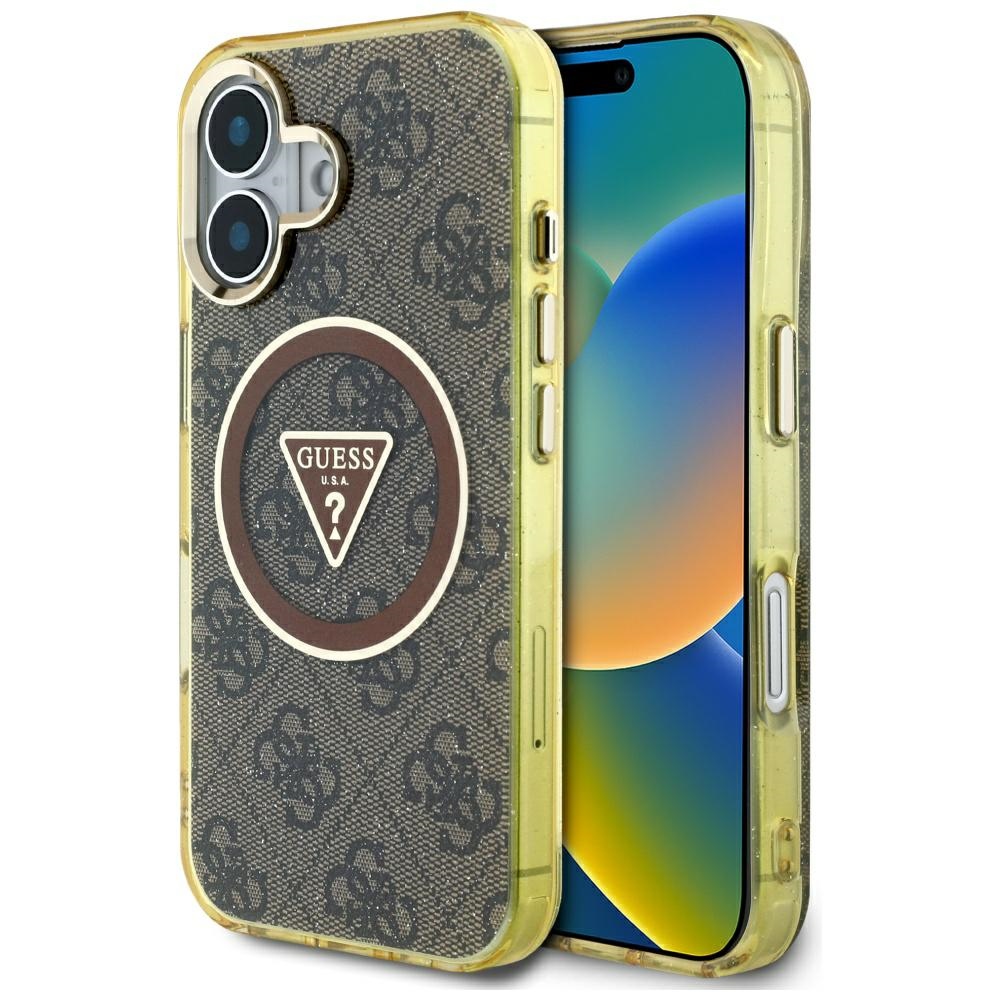 Guess Iml Metal Glitter 4g Circle Triangle Magsafe Hülle Für Iphone 16 Braun