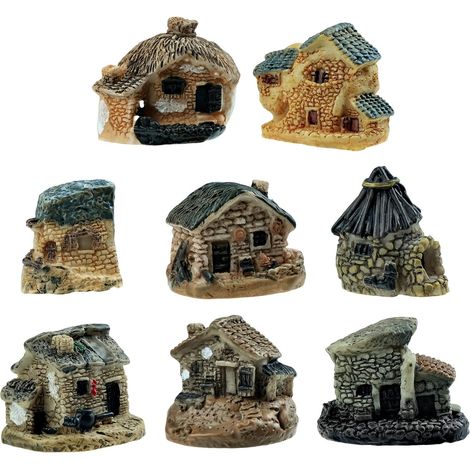 8-teiliges Miniatur-feengarten-set Mit Steinhäusern, Mini-häusern, Miniatur-accessoires, Mini-steindorf, Feenpuppe, Blumenhaus-dekoration