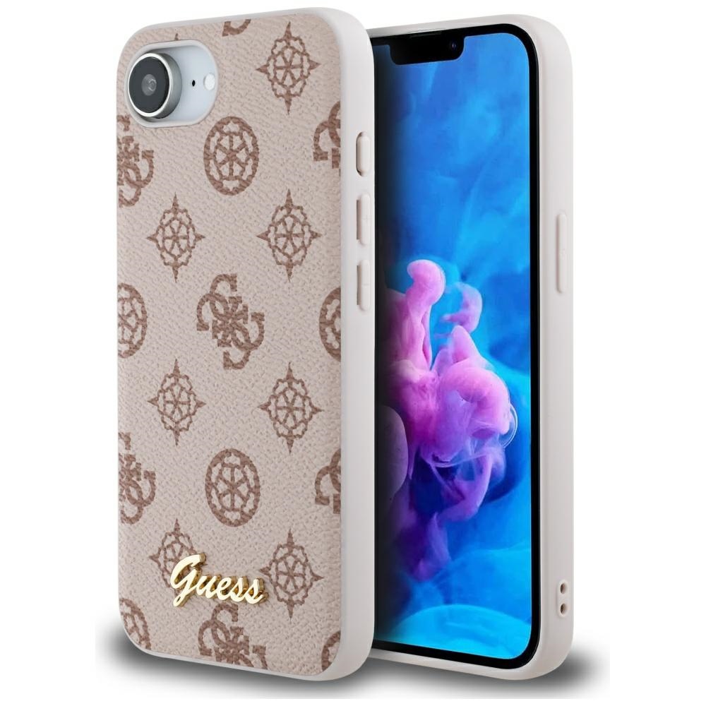 Guess Magsafe Hülle Mit Pfingstrosen-schriftzug Für Iphone 16e / 17e, Braun