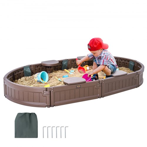 Sandkasten Mit Abdeckung, 183 X 105 X 23 Cm, Ovaler Sandkasten, Hdpe-sandgrube Mit 4 Ecksitzen Und Bodenauskleidung, Kindersandkasten Für Garten, Strand, Park, Geschenk Für Jungen Und Mädchen Im Alter
