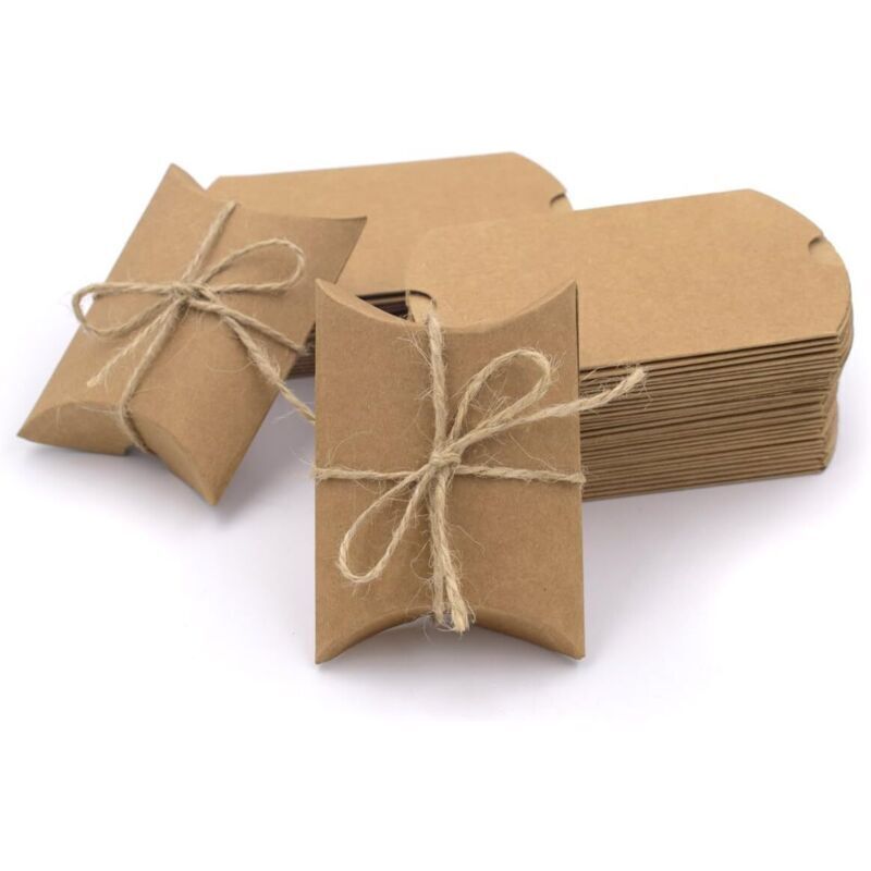 50 Geschenkboxen Aus Kraftpapier Im Vintage-stil, Natürliche, Kissenförmige Bonbonieren Für Hochzeitsfeiern