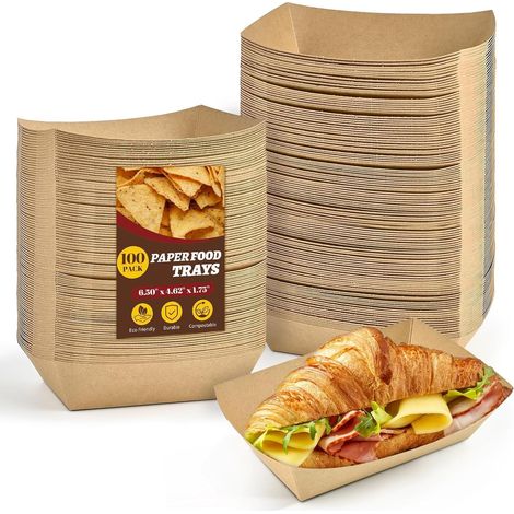 100 Stück Kraftpapier-schalen, 16 Cm X 12 Cm, Robuste Papierboote, Einweg-servierboxen Für Pommes Frites, Nachos, Snacks, Hotdogs, Tacos, Popcorn, Grillgerichte, Picknicks, Hochzeiten, Partys