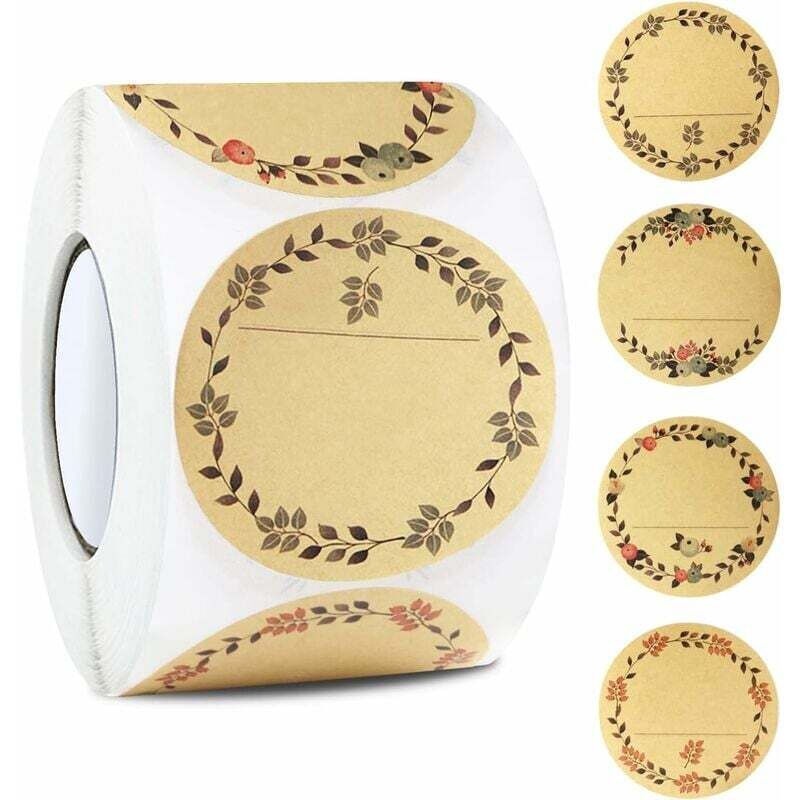 (500 Stück Braune) Runde Kraftpapier-selbstklebeetiketten Mit Blumen- Und Blättermotiven, Marmeladenetiketten, 5 Cm Kraftpapier-selbstklebeetiketten, Geschenkverpackungsetiketten Für Gewürzgläser