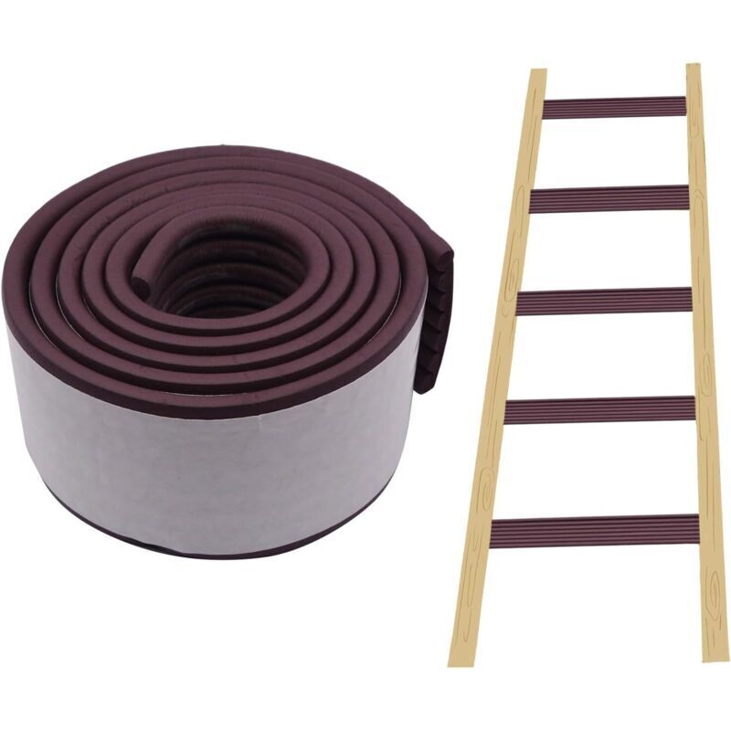 M Weiche Leitermatte Für Etagenbetten Mit Starkem Kleber – 80 Mm Breit – Leiterschutz Für Bett Und Treppe, Bequemer Fußschutz – Braun