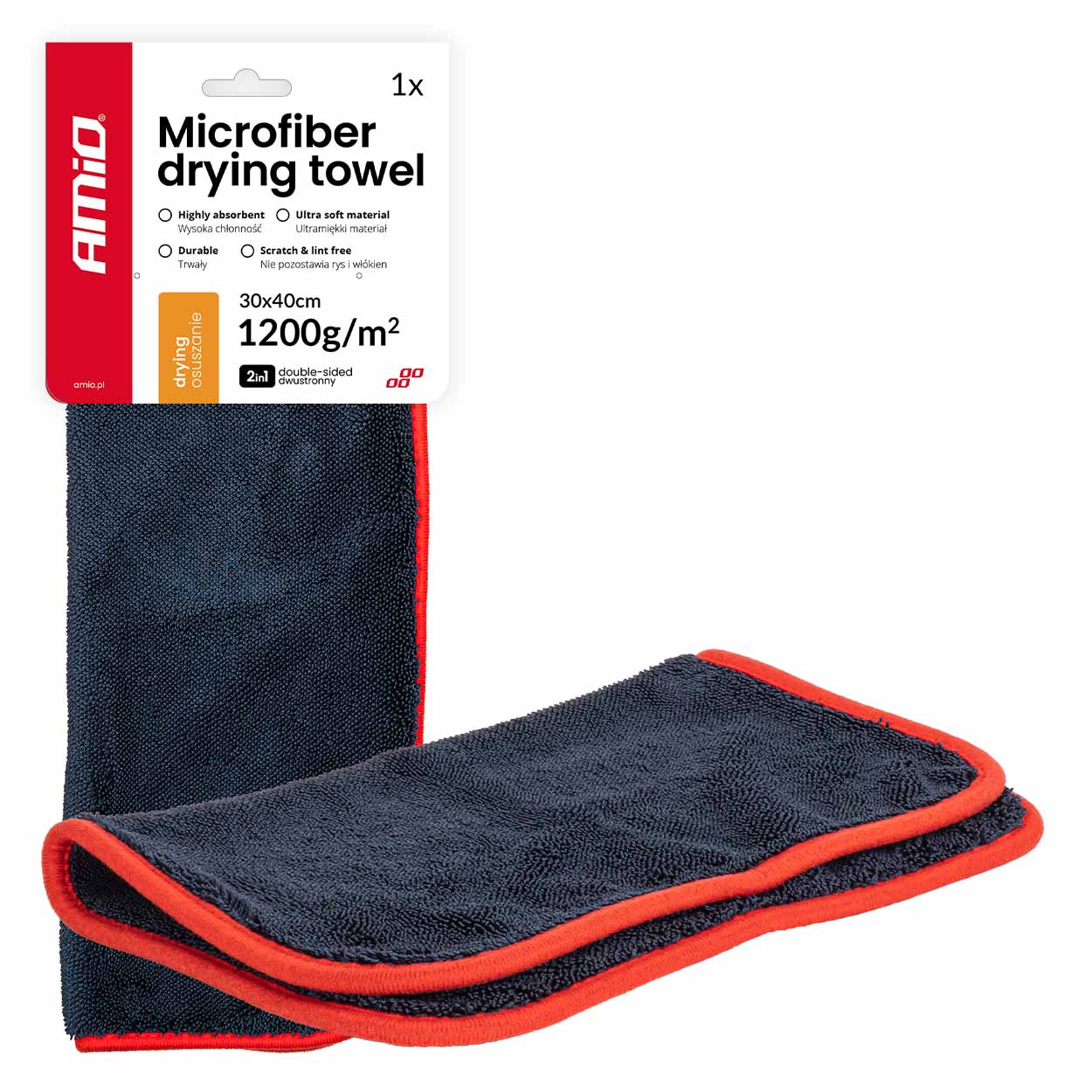 Doppelseitiges Autotrockentuch 1200 G/m² 30 X 40 Cm Amio-04491