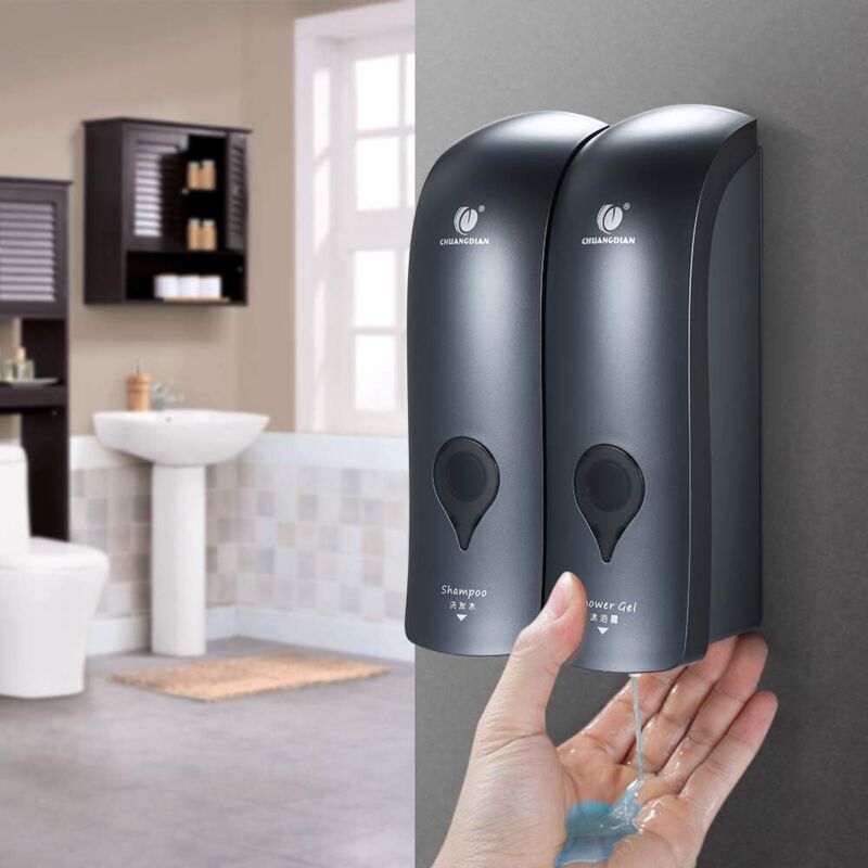 Doppelter 300-ml-seifenspender Zur Wandmontage, Manueller Duschseifenspender, Wand-shampoo-spender Ohne Bohren, Für Küche, Bad, Büro