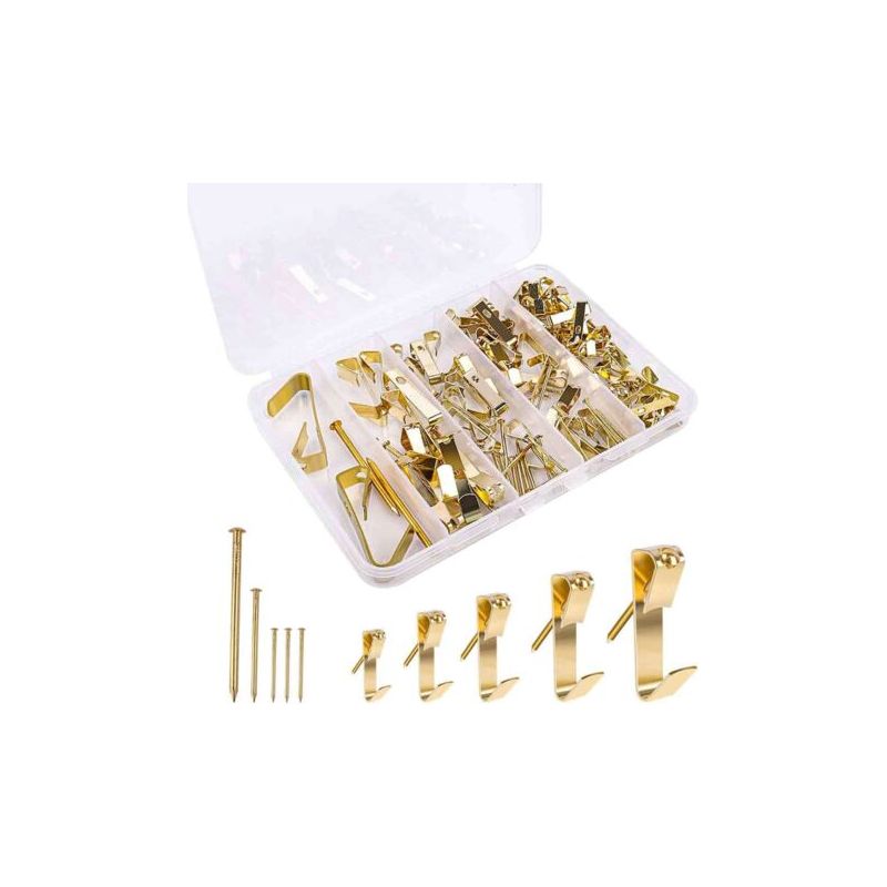 120-teiliges Bilderrahmen-haken-set Aus Edelstahl Mit Nägeln Zum Aufhängen Von Bilderrahmen, Spiegeln Und Kunstwerken (5 Größen, Gold)