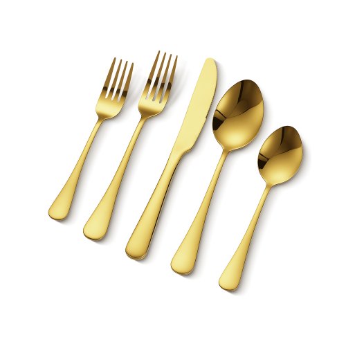 100-tlg. Besteckset In Gold, Essbesteck Aus Lebensmittelechtem Edelstahl Für 20 Personen, Mit Hochglanzoberfläche, Spülmaschinenfestes Essgeschirr, Inklusive Messer Gabel Löffel