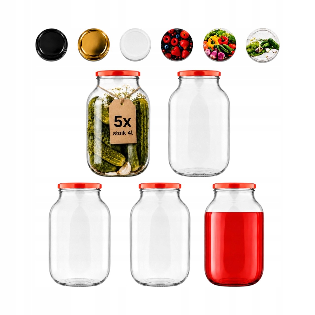 5 X 4-liter-glasgefäße Für Eingelegte Gurken, Kohl, Liköre + Deckel Fi100