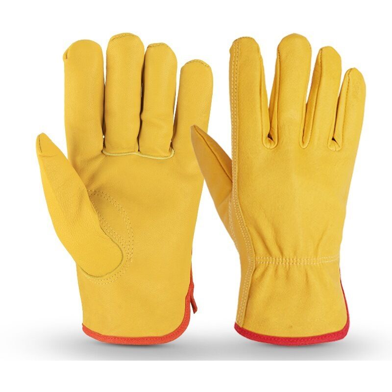 Gelbe, Dornenfeste Gartenhandschuhe Aus Genarbtem Rindsleder. Dornensichere Schutzhülle. Elastischer Bündchensverschluss. Robuste Handschuhe, 21 X 10,5 Cm