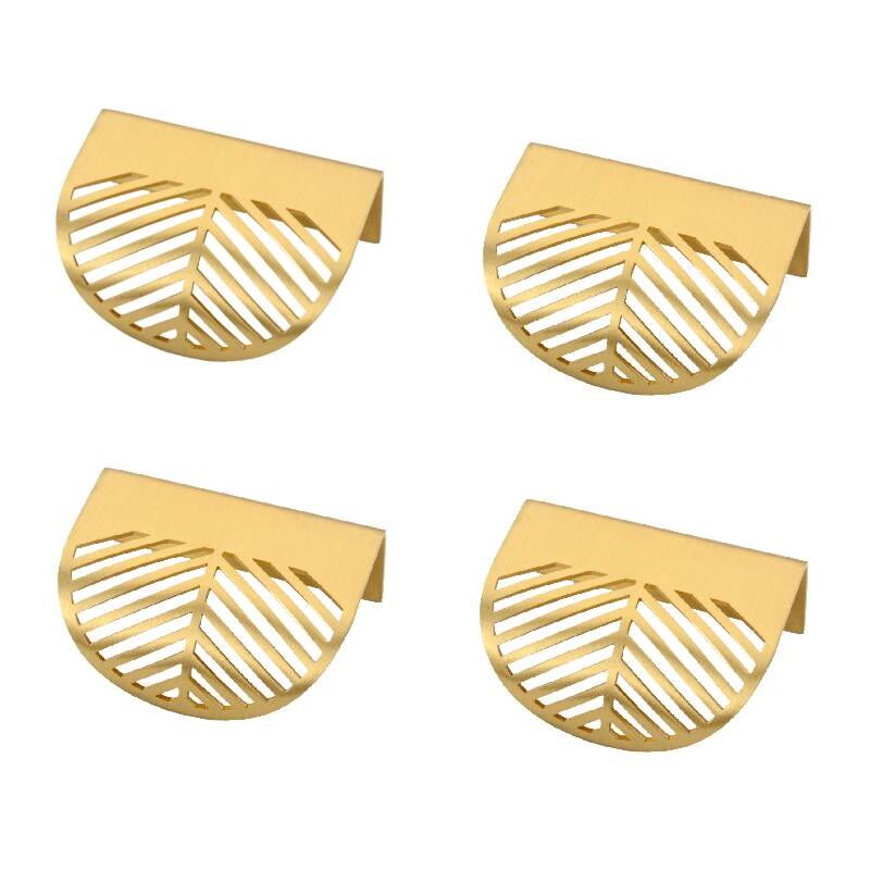 4er-set Blattförmige Möbelgriffe Aus Goldmessing – Goldfarben Für Küchenmöbel Aus Messing