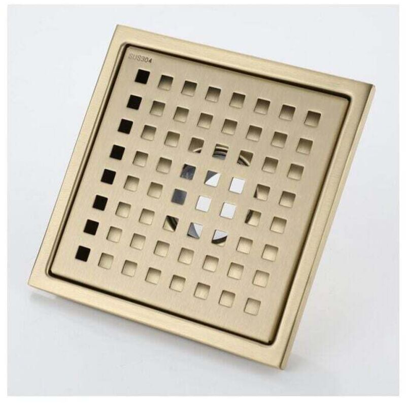 15 X 15 Cm, Quadratischer Duschablauf Aus Goldfarbenem Edelstahl, Bodenablauf Mit Abdeckung, Geruchsneutralisierendem Messingkern, Gebürstetes Gold [energieklasse A]