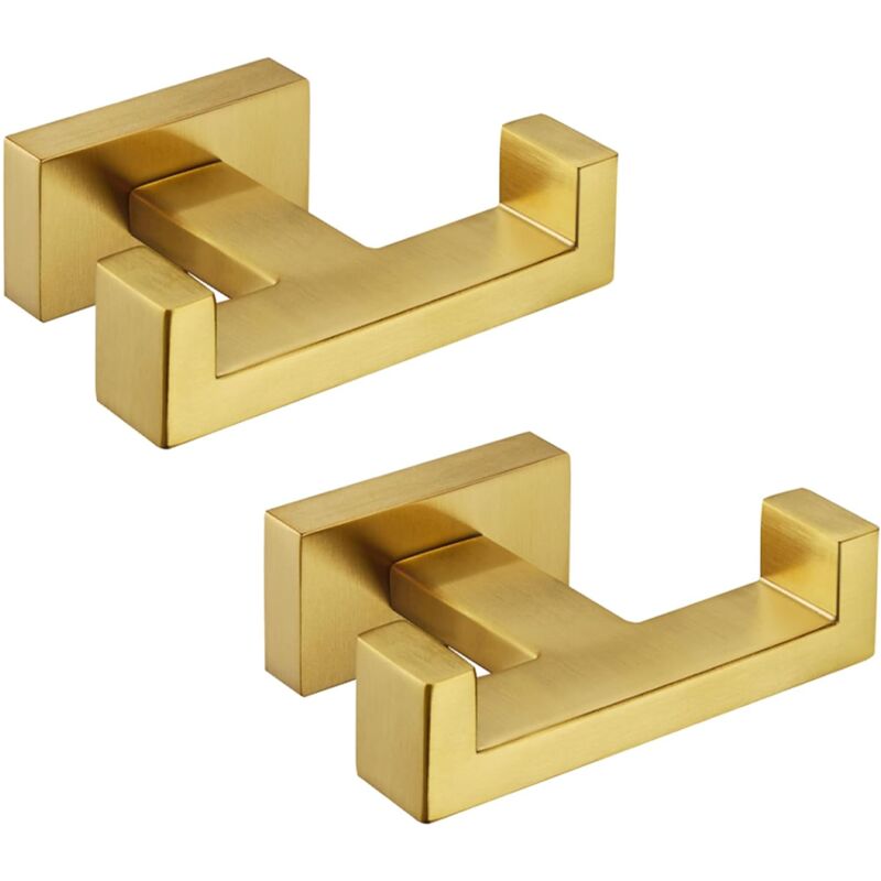 2 Stück Gebürstete Goldene Doppel-handtuchhaken, Handtuchhalter Aus Edelstahl Sus304 Für Das Badezimmer, Wandmontierte Doppel-handtuchhaken