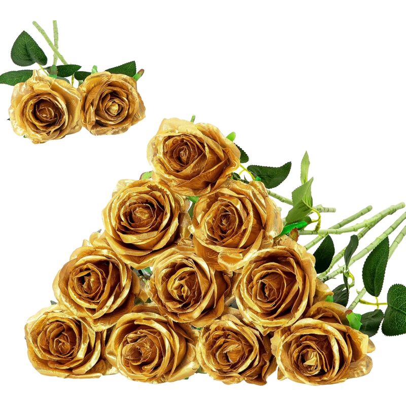 12 Stück Künstliche Seidenrosen (gold) Für Die Dekoration Von Hochzeiten Und Partys Zu Hause