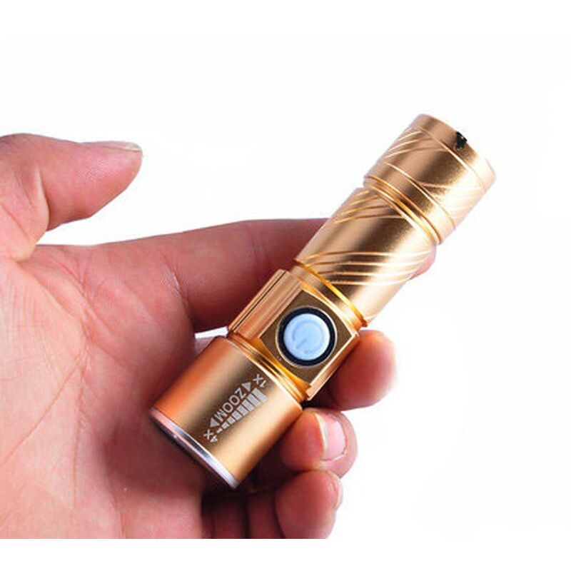 Mini-usb-taschenlampe Aus Aluminiumlegierung (gold), Led-taschenlampe Mit Starker Leuchtkraft, Wiederaufladbar