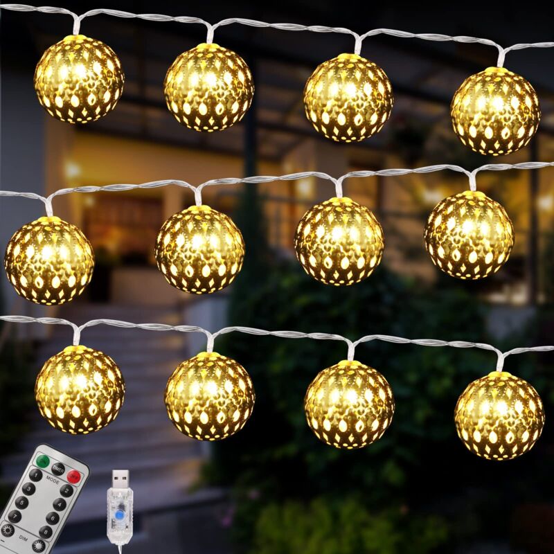Marokkanische Led-lichterkette, 4,5 M, 30 Leds, Usb, 8 Leuchtmodi, Mit Fernbedienung, Goldene Kugel, Marokkanischer Orientalischer Stil