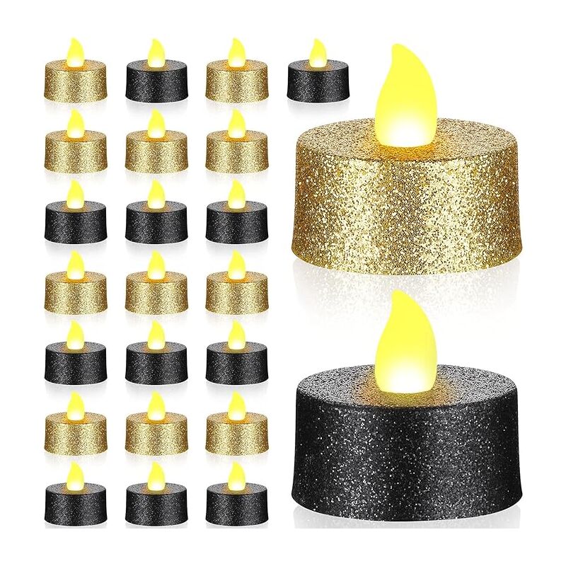 24 Stück Goldene Glitzer-led-teelichter, Schwarze Flammenlose Kerzen, Batteriebetriebene Votiv-teelichter Mit Warmgelbem Licht Für Weihnachten, Hochzeiten, Tischdekorationen Und Geburtstage