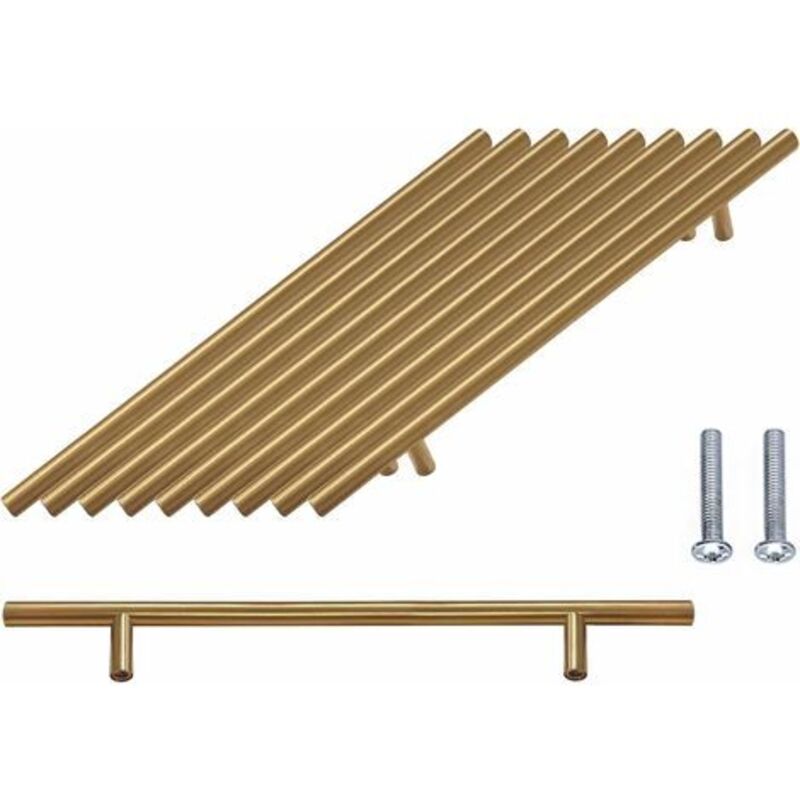 Set Mit 10 Edelstahl-küchenschrankgriffen, 192 Mm Lochabstand, Für Küche, Bad, Schlafzimmer, Büro (gold)