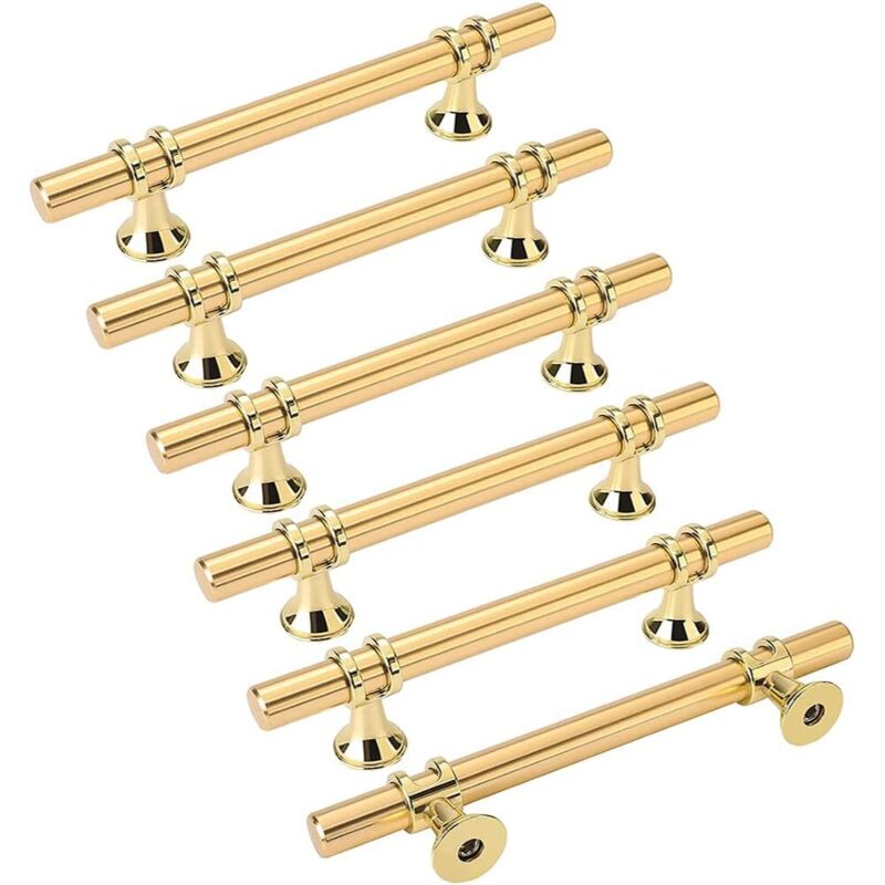 6er-set Möbelgriffe, Küchenmöbelgriffe, Goldgriffe – Goldfarbene Küchengriffe Aus Zinklegierung, Schubladengriffe, Achsabstand 128 Mm