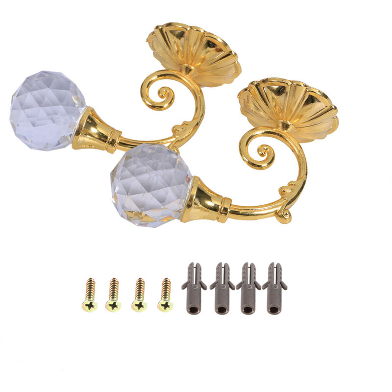 2x Metall-kristallglas-gardinenhalter, Wand- Und Fenster-raffhalter, Haken, Aufhängehalterung, Gold
