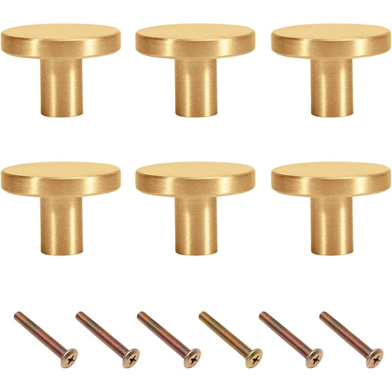 6-teiliges Set Goldener Möbelknöpfe, Goldene Möbelknöpfe, Messingknöpfe, Einlochige Goldene Möbelknöpfe Für Küche, Schränke, Schubladen, Kommoden, Kleiderschränke (20 X 20 Mm Messing)