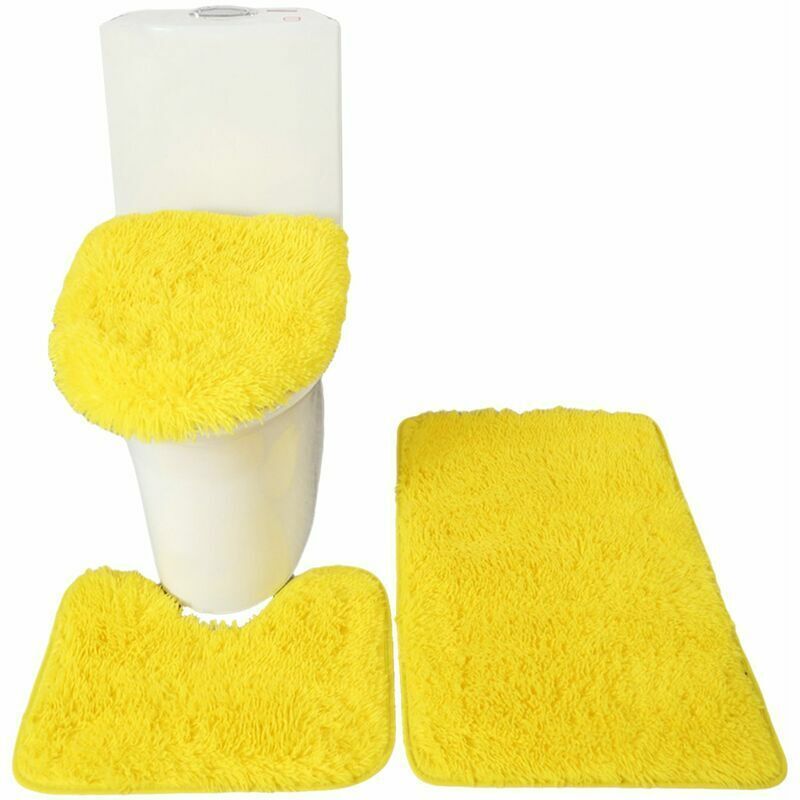 3-teiliges Einfarbiges Badezimmermatten-set = U-förmige Matte 4050 + Bezug 4550 + Fußmatte 5080 Gold