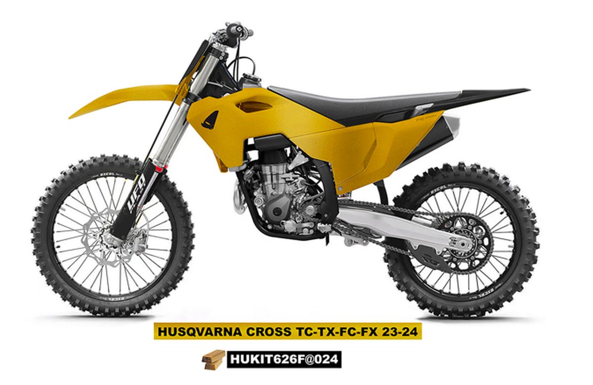 Ufo-kunststoff-kit (komplettset) Mit Teleskopabdeckungen (stoßdämpfern) Für Husqvarna Tc 125/250 (2023–2024), Fc 250/350/450 (2023–2024), Fx 350/450 (2023–2024) Und Tx 300 (2024), Goldfarben