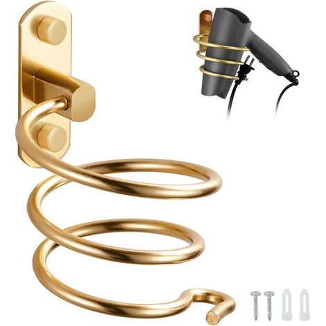 Haartrocknerhalterung, Wandmontierte Haartrocknerhalterung Aus Aluminium, Kabelorganisator Für Küche, Badezimmer, Badezimmeraccessoires (gold)