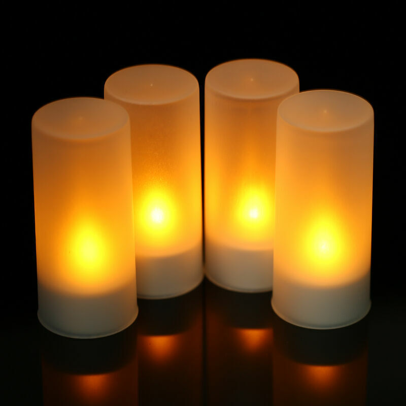 Set Mit 4 Wiederaufladbaren, Gelb Blinkenden, Flammenlosen Led-teelichtern Mit Mattierten Bechern, Fernbedienung Und Ladegerät Für Weihnachtsfeiern, Feiertage Und Hochzeiten (100–240 V)