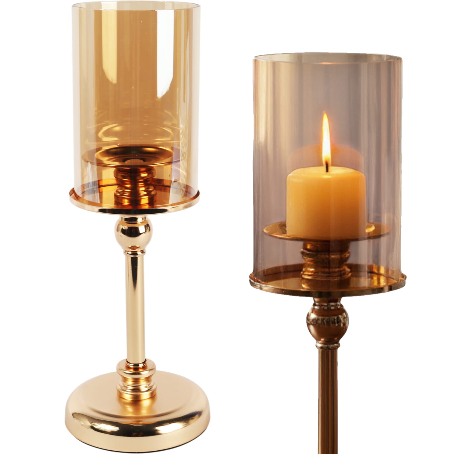 Eleganter Goldener Kerzenständer Mit Glaszylinder, 35 Cm