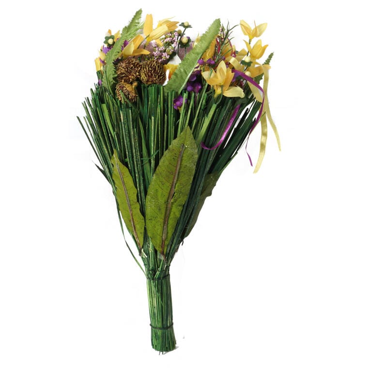 Osterdekorationsstrauß Mit Trockenblumen Und Eiern In Lila-, Gelb- Und Grüntönen