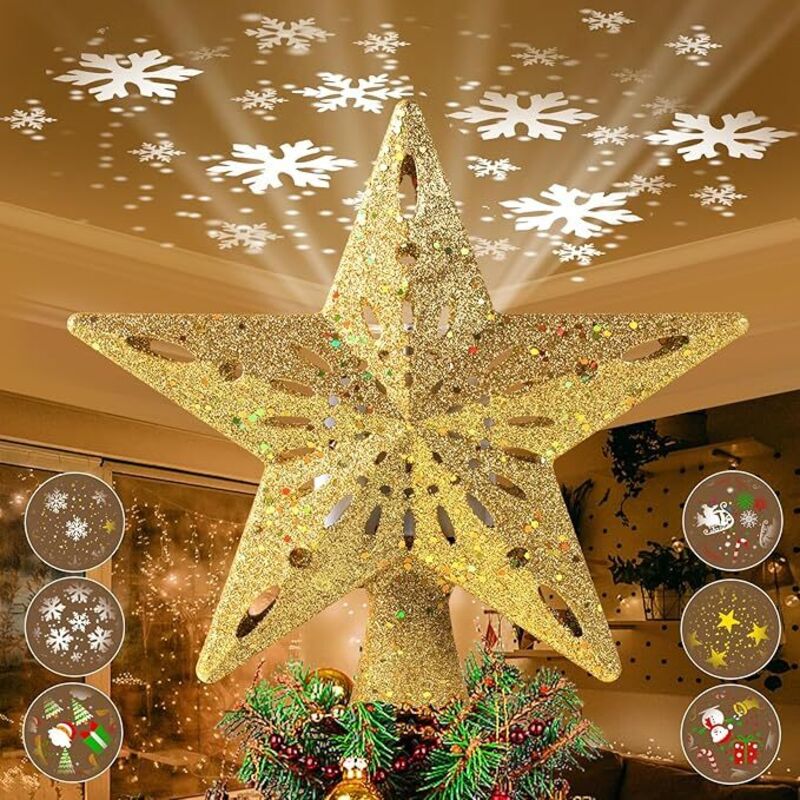 3d-rotationsprojektor Mit Goldenen Led-schneeflocken – 2-in-1-weihnachtsbeleuchtung Für Drinnen Und Draußen