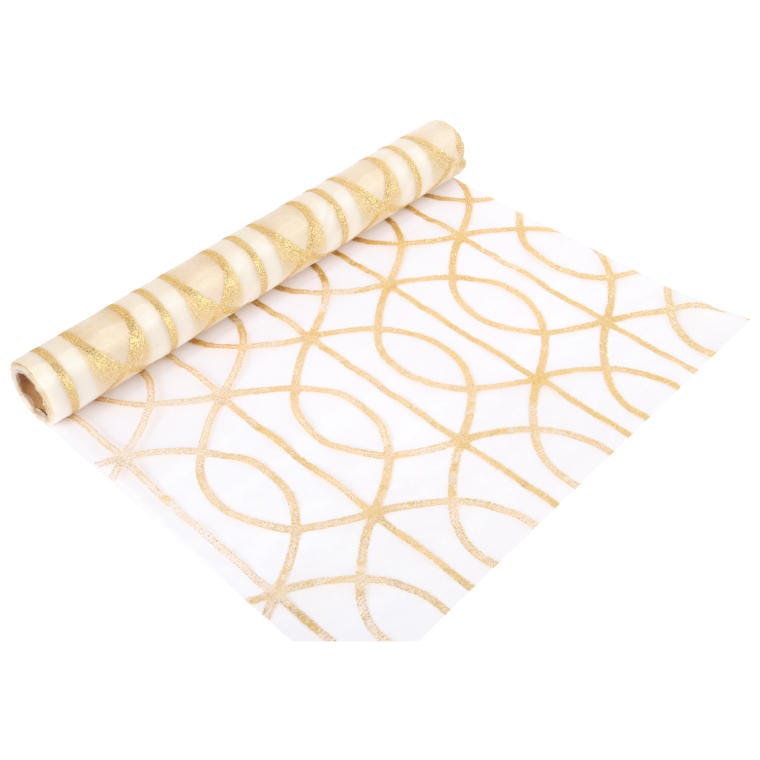 Goldener Organza Mit Glitzermuster Auf Einer Spule 36 Cm X 5 M